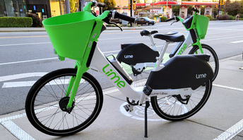 Lime e-bikes parked