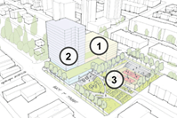 rendering of NSNH project with phases numbered