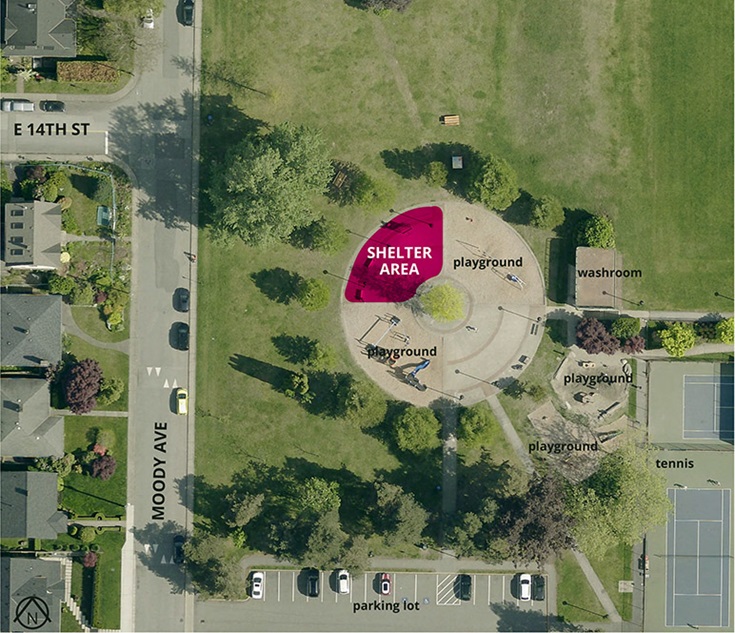 map of park shelter location in Ray Perrault Park