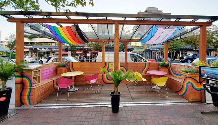 Pride Parklet all decked out for  International Pride Month