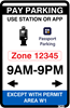 pay parking except with permit sign