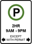 Time limited Parking Except with Permit