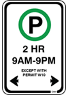 Time limited Parking Except with Permit sign