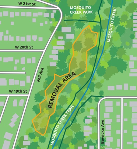 map of Mosquito Creek tree removals