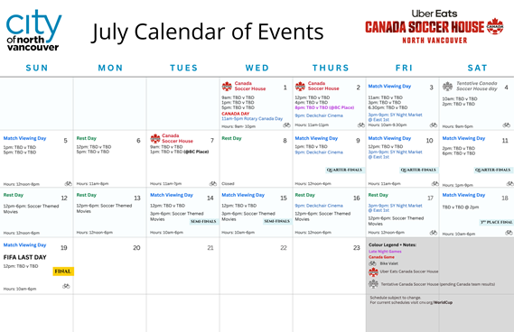 July Canada Soccer Event Schedule