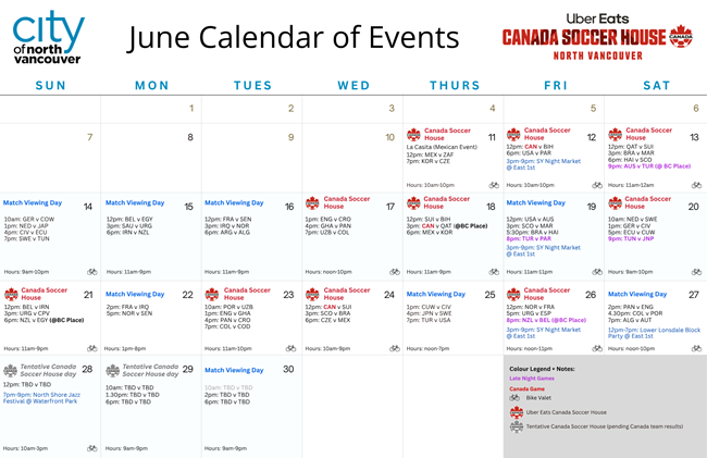 June Canada Soccer Event Schedule