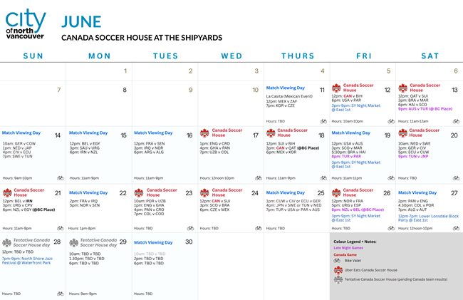 June Canada Soccer Event Schedule