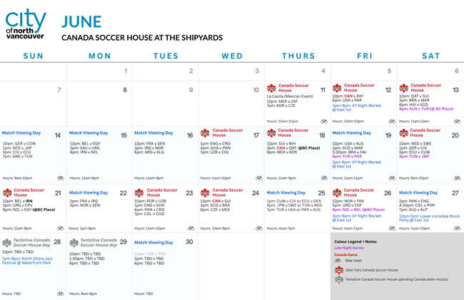 June Canada Soccer Event Schedule