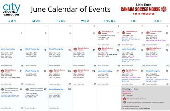 Canada Soccer Event Schedule
