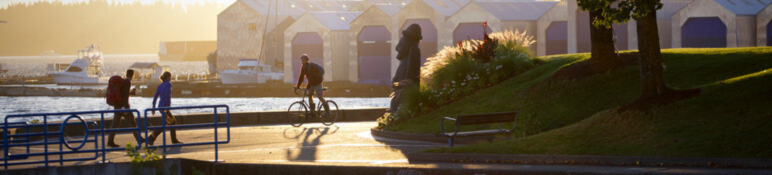 Waterfront Park and Spirit Trail at sunset.